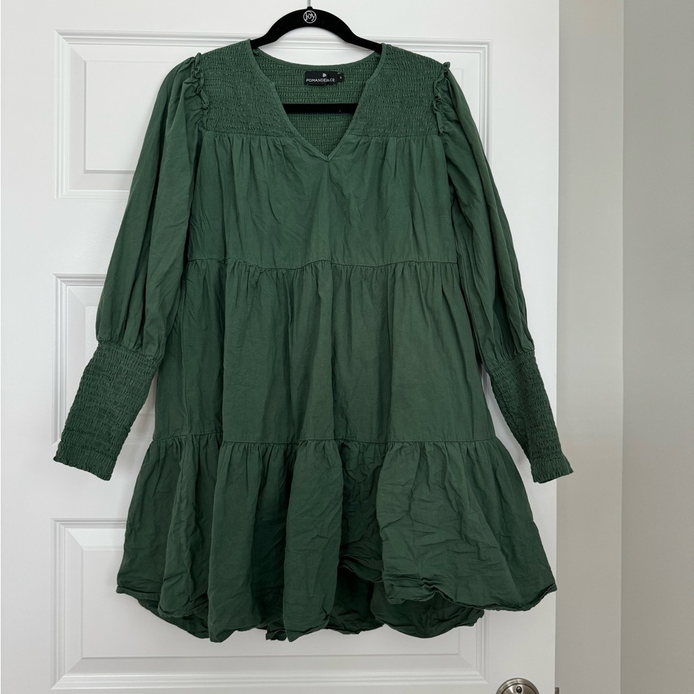 Green Tuckernuck V-Neck Long-Sleeve Dress